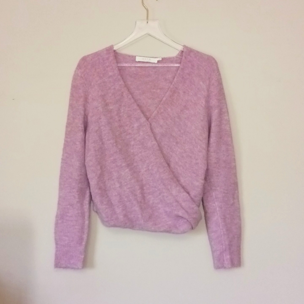ASTR The Label Balletcore Crossover Wrap Surplice Sweater Top, Mauve, Size M